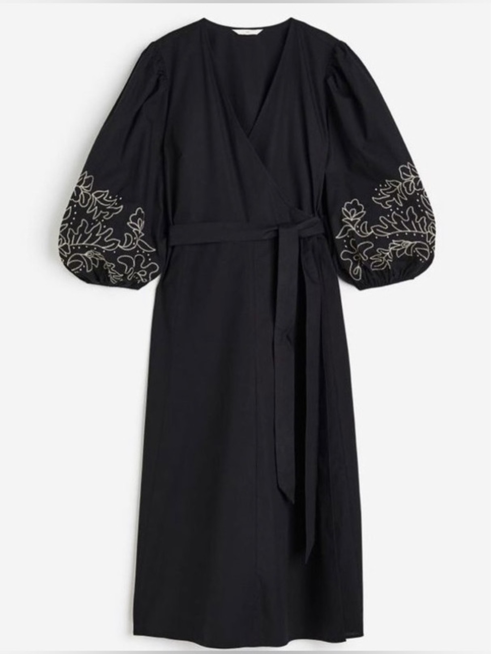 H&M Boho Dress Embroidered Balloon Bell Sleeves Wrap Black Size S Summer NWOT - Picture 1 of 10